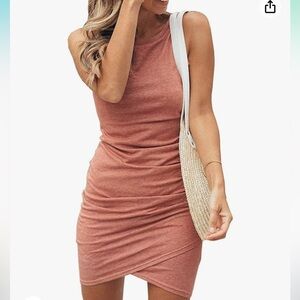 Women Ruched Sleeveless Tank Bodycon Dress - L